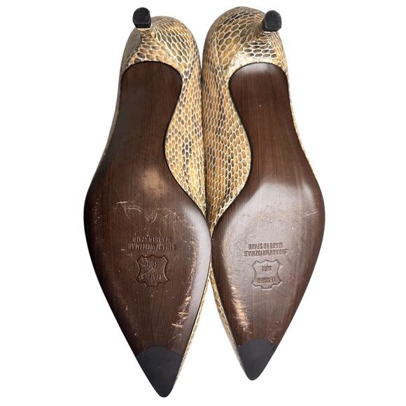 Stuart Weitzman Snakeskin Kitten Heel Sz 10 Tan Gray Leather Pointed Toe Luxury - Picture 3 of 13